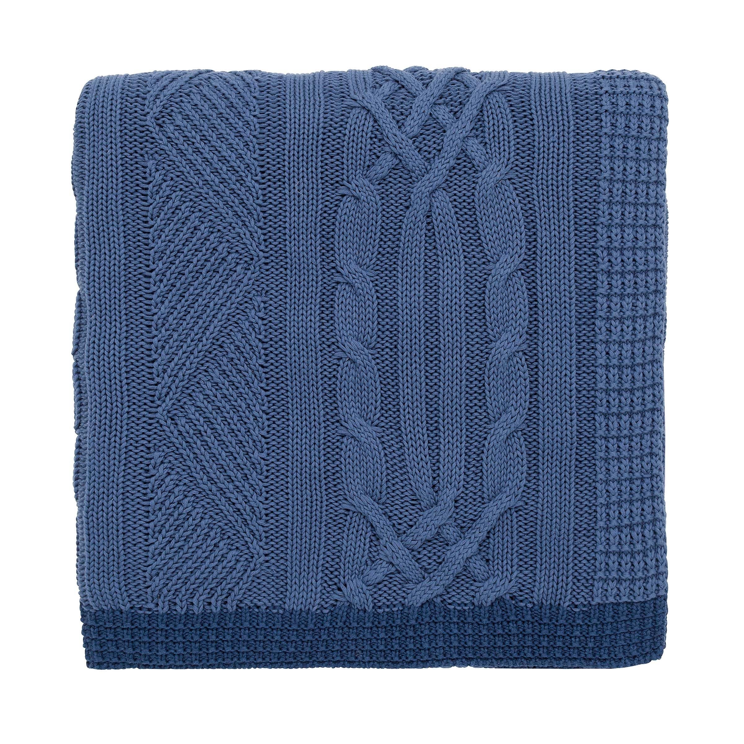 Coastal Cable Knitted Cotton Throw By Joules In Blue